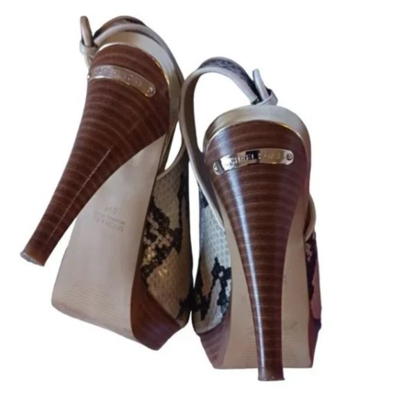 Michael Kors Niki Snake Leather Open Toe Buckle Platform Slingback Heels… - Picture 6 of 13